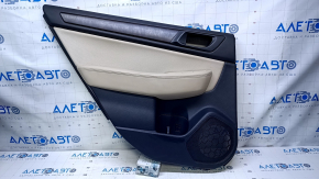 Door trim card rear left Subaru Outback 15-19 black with beige insert leather, armrest beige leather, molding dark wood structure, dent, scuffs, scratches, for dry cleaning