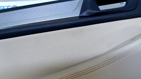 Door trim card rear left Subaru Outback 15-19 black with beige insert cloth, armrest beige leather, molding gray structure, scuffs, scratches, for dry cleaning