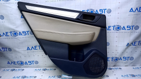 Door trim card rear left Subaru Outback 15-19 black with beige insert leather, armrest beige leather, molding gray structure, dent, scuffs, scratches, for dry cleaning