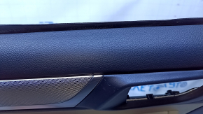 Door trim card rear left Subaru Outback 15-19 black with beige insert leather, armrest beige leather, molding gray structure, dent, scuffs, scratches, for dry cleaning