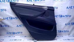 Door trim card rear left BMW X5 E70 07-13 black with black insert leather, armrest black leather, with curtain, insert under the tree, tear, peeled plastic handles, pokes, abrasions