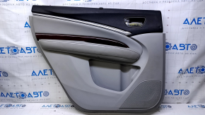 Door trim card rear left Acura MDX 14-16 gray with gray insert leather, armrest gray leather, molding under wood gloss, curtain, scratches, abrasions, dents, pokes