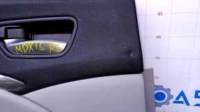 Door trim card rear left Acura MDX 14-16 gray with gray insert leather, armrest gray leather, molding under wood gloss, curtain, scratches, abrasions, dents, pokes