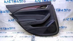 Door trim card rear left Cadillac CTS 14- black with black insert leather, armrest black leather, molding wood glossy, dents, bumps, abrasions, scratches