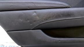 Door trim card rear left Cadillac CTS 14- black with black insert leather, armrest black leather, molding wood glossy, dents, bumps, abrasions, scratches