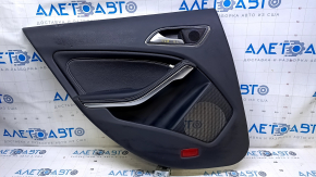 Door trim card rear left Mercedes CLA 14-19 black with black insert leather, armrest black leather, molding gray structure, bumps, scratches, abrasions
