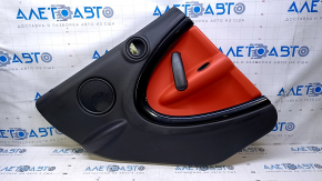 Door trim card rear left Mini Cooper Countryman R60 10-16 black with red insert plastic, armrest black rubber, molding black gloss, scratches, abrasions, scuffs, bumps, dents