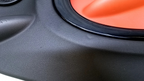 Door trim card rear left Mini Cooper Countryman R60 10-16 black with red insert plastic, armrest black rubber, molding black gloss, scratches, abrasions, scuffs, bumps, dents