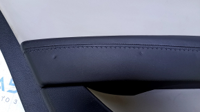Door trim card rear left Cadillac ATS 13- black with gray insert leather, armrest black leather, molding dark wood, dents, bumps, scratches, abrasions