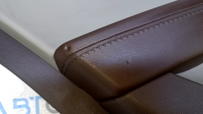 Door trim card rear left Cadillac ATS 13- brown with gray insert leather, armrest brown leather, molding light wood gloss, dents, abrasions, cracked leather, pokes, scuffs