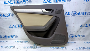 Door trim card rear left Audi A4 B8 13-16 rest, brown with beige insert, armrest brown leather, molding gray structure, scratch, butt, broken fastening
