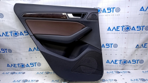 Door trim card rear left Audi Q5 8R 09-17 black with brown insert leather, rubber armrest, molding under wood gloss, dents, scratches, abrasions, breakage fastening