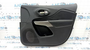 Door trim card front right Jeep Cherokee KL 19 - black, with black insert leather, armrest leather, gray molding