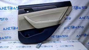 Door trim card rear right Hyundai Sonata 15-17 black with beige insert rubber, armrest beige rubber, molding carbon, dents, scuffs, scratches, abrasions