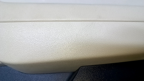 Door trim card rear right Hyundai Sonata 15-17 black with beige insert plastic, armrest beige rubber, gray molding structure, dents, bumps, scratches, abrasions, whitened plastic