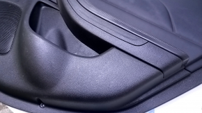 Door trim card rear right Chevrolet Malibu 13-15 black with black insert plastic, armrest black leather, overlay dark wood, scratches, abrasions, dent, broken fastening