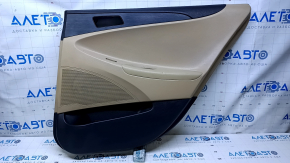 Door trim card rear right Hyundai Sonata 11-15 beige with beige insert plastic, armrest beige rubber, molding gray structure, scratches, abrasions, dents, pokes, broken fastening