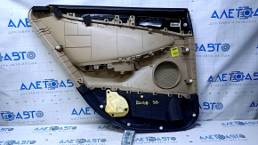 Door trim card rear right Hyundai Sonata 11-15 beige with beige insert plastic, armrest beige rubber, molding gray structure, scratches, abrasions, dents, pokes, broken fastening