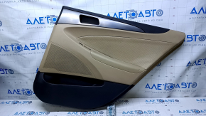 Door trim card rear right Hyundai Sonata 11-15 beige with beige insert rubber, armrest beige rubber, molding gray gloss, dents, bumps, scratches, abrasions, broken fastening