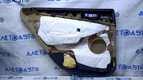 Door trim card rear right Hyundai Sonata 11-15 beige with beige insert rubber, armrest beige rubber, molding gray gloss, dents, bumps, scratches, abrasions, broken fastening