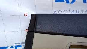 Door trim card rear right Hyundai Santa FE Sport 13-18 black with beige insert leather, armrest black leather, molding gray structure, no badge, bump, scratches, abrasions, dent