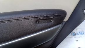 Door trim card rear right Hyundai Santa FE Sport 13-18 black with beige insert leather, armrest black leather, molding gray structure, no badge, bump, scratches, abrasions, dent