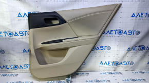 Door trim card rear right Honda Accord 13-17 beige with beige insert leather, armrest beige leather, scuffs, scratches