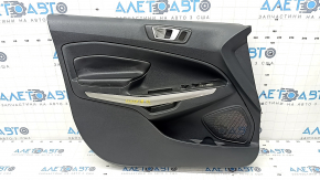 Door trim card front left Ford Ecosport 18-22 black with black insert plastic, armrest black leather, molding gray gloss, scratches