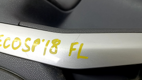 Door trim card front left Ford Ecosport 18-22 black with black insert plastic, armrest black leather, molding gray gloss, scratches