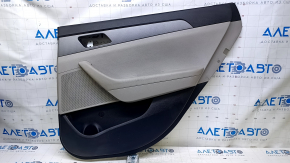 Door trim card rear right Hyundai Sonata 15-17 black with gray insert plastic, gray rubber armrest, gray molding structure, scuffs, scratches, dents, need cleaning