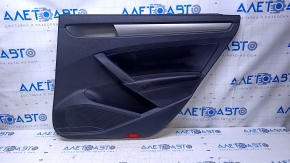 Door trim card rear right VW Passat b7 12-15 USA black with black insert leather, armrest black leather, molding gray gloss, scratches, abrasions, dents, bumps