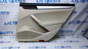 Door trim card rear right VW Passat b7 12-15 USA beige with beige insert leather, armrest beige leather, molding gray gloss, dents, bumps, abrasions, scratches, for cleaning, broken fastening
