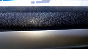 Door trim card rear right VW Passat b7 12-15 USA black with black insert plastic, armrest black leather, molding gray structure, dents, bumps, scuffs, abrasions, broken fasteners