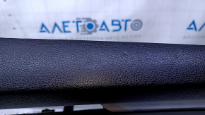 Door trim card rear right VW Passat b7 12-15 USA black with black insert plastic, armrest black leather, molding gray structure, dents, bumps, scuffs, abrasions, broken fasteners