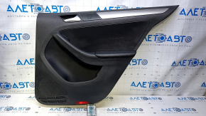 Door trim card rear right VW Jetta 11-18 USA black with black insert plastic, armrest black leather, molding gray gloss type 1, scratches, abrasions, broken fastening