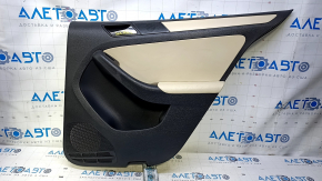 Door trim card rear right VW Jetta 11-18 USA black with beige insert leather, armrest beige leather, molding beige structure, type 1, without backlight, scuffs, scratches, for dry cleaning