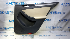 Door trim card rear right VW Jetta 11-18 USA black with beige insert leather, armrest beige leather, molding gray gloss type 1, scuffs
