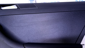 Door trim card rear right VW Jetta 11-18 USA black with black insert plastic, armrest black leather, molding black matte, type 1, scratches, abrasions