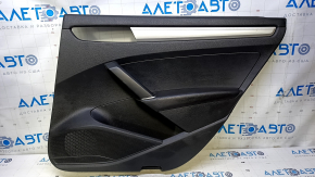 Door trim card rear right VW Passat b8 16-19 USA black with black insert leather, armrest black leather, molding gray gloss, dents, abrasions, scratches