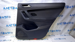 Door trim card rear right VW Tiguan 18 - black with black plastic insert, armrest leather black, under the tweeter, scuffs, scratches, dent, broken fastening