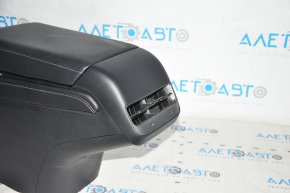 Tesla Model Y 20 center console armrest and cup holders - black leather, type 1, no wiring, minor tear, scratch