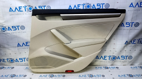 Door trim card rear right VW Passat b8 16-19 USA beige with beige insert leather, armrest beige leather, molding light wood structure, scratches, scuff, dent, broken fastening, for cleaning