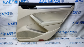 Door trim card rear right VW Passat b7 12-15 USA beige with beige insert leather, armrest beige leather, molding gray gloss, with squeaker, dents, abrasions, scratches, broken fastening
