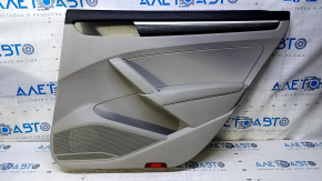 Door trim card rear right VW Passat b8 16-19 USA gray with gray insert leather, armrest gray leather, molding light wood gloss, tear, dent, scuff, abrasions
