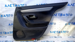 Door trim card rear right VW CC 08-17 black with black insert leather, armrest black leather, gray molding structure, with squeaker, dent, scratches, abrasions
