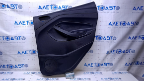Door trim card rear right Ford Escape MK3 17-19 rest black with black insert plastic, armrest black leather, scratches, abrasions