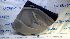 Door trim card rear right Ford Escape MK3 13-16 prerest beige with beige insert plastic, armrest beige leather, scratches, abrasions, tear on leather