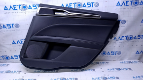 Door trim card rear right Ford Fusion mk5 13-16 black with black insert leather, armrest black leather, molding dark wood gloss, scratches, abrasions, scuffs
