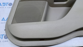 Door trim card rear right Ford Fusion mk5 13-16 beige with beige insert cloth, armrest beige leather, molding gray structure, scuffs, bumps, dents, abrasions, scratches