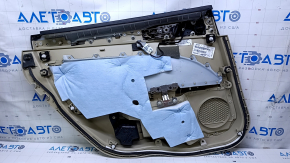 Door trim card rear right Ford Fusion mk5 13-16 beige with beige insert cloth, armrest beige leather, molding gray structure, scuffs, bumps, dents, abrasions, scratches